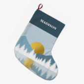 抽象芸術ランドスケープゴールデンウィンターサンセットサンライズ ラージクリスマスストッキング (正面 (吊り時))