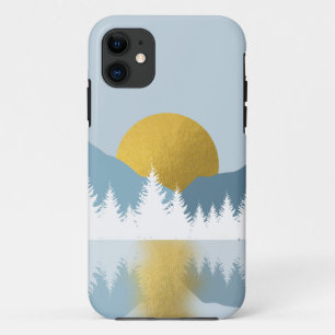 抽象芸術ランドスケープゴールデンウィンターサンセットサンライズ iPhone 11 ケース