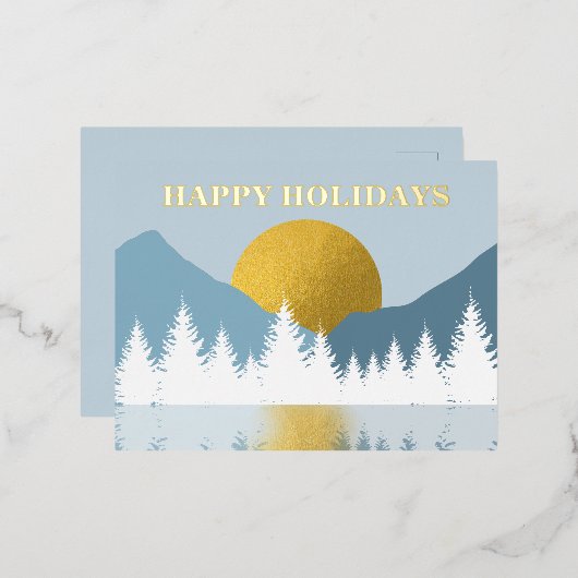 抽象芸術ランドスケープゴールデンウィンターハッピーホリデイズ 箔シーズンポストカード (正面/裏面)