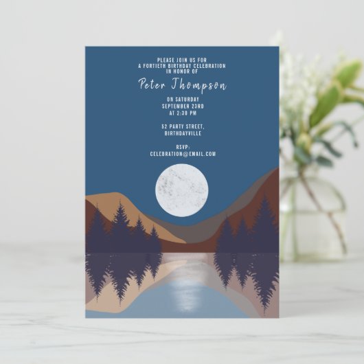 抽象芸術ランドスケープフォレストムーンフォーティ誕生日 招待状 (スタンド正面)