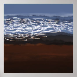 抽象芸術ランドスケープブラウンブルーモダンアート ポスター