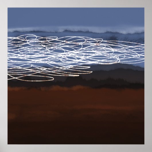 抽象芸術ランドスケープブラウンブルーモダンアート ポスター (正面)