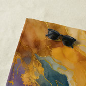 抽象芸術ランドスケープ紫ピンクブルー金ゴールド ビーチタオル (インサイチュ)