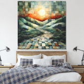 抽象芸術ランドスケープ(日の光のパスと幾何学的) キャンバスプリント (インサイチュ (寝室))