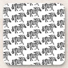 抽象芸術ランニングズホースウッドブロックプリント コースター