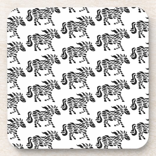 抽象芸術ランニングズホースウッドブロックプリント コースター (正面)