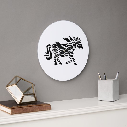 抽象芸術ランニングズホースウッドブロックプリント ラージ壁時計 (オフィス)