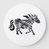 抽象芸術ランニングズホースウッドブロックプリント ラージ壁時計 (正面)