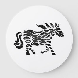 抽象芸術ランニングズホースウッドブロックプリント ラージ壁時計