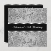 抽象芸術リキッドメタルシルバー30歳の誕生日 招待状 (正面/裏面)