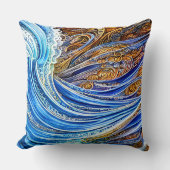 抽象芸術リップル波(青と金ゴールド) クッション (正面)