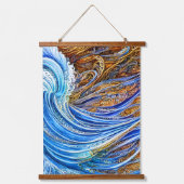 抽象芸術リップル波(青と金ゴールド) 吊り下げ型タペストリー (正面)