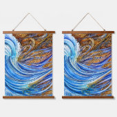 抽象芸術リップル波(青と金ゴールド) 吊り下げ型タペストリー (ダブル)