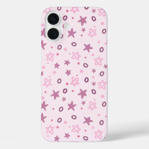 抽象芸術リトルピンクの星と円パターン(の模様が)ある iPhone 16 PLUSケース
