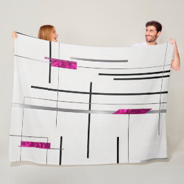 抽象芸術リニアアートブラック、シルバー、暗い赤紫色アクセント フリースブランケット