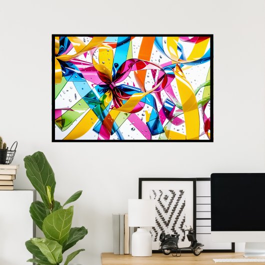 抽象芸術リボンパーティー波体積ポスはっきりしたター ポスター (ホームオフィス)