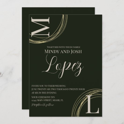 抽象芸術リングや輪モノグラムのス結婚クリプト 招待状 (正面/裏面)