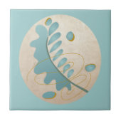 抽象芸術リーフのターコイズと金ゴールド タイル (正面)