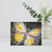 抽象芸術ルビージュエリーブイエローバタフライ絵画ズ ポストカード (スタンド正面)