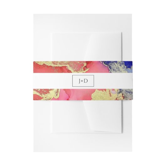 抽象芸術ルビーレッドと紫と金ゴールド結婚ズ 招待状ベリーバンド (正面例)