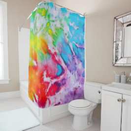 抽象芸術レインカラフルボー水色ろうけつ染め絞り染め シャワーカーテン