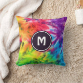 抽象芸術レインボーろうけつ染め絞り染めレトロボホモノグラム クッション (ブランケット)