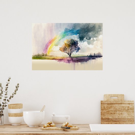 抽象芸術レインボーアフターザレインウォーター ポスター (キッチン)