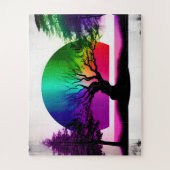 抽象芸術レインボーインフォレストツリーシルエット ジグソーパズル (縦)