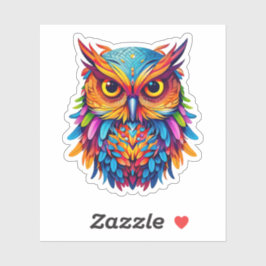 抽象芸術レインボーカラフルフクロウの水彩画 シール