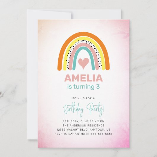 抽象芸術レインボーガールズ3rd誕生日パーティー 招待状 (正面)