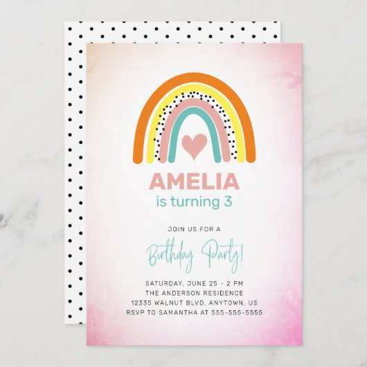 抽象芸術レインボーガールズ3rd誕生日パーティー 招待状 (正面/裏面)