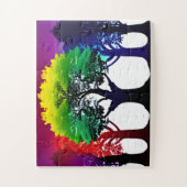 抽象芸術レインボースペクトルの秋ツリーコラージュ ジグソーパズル (縦)