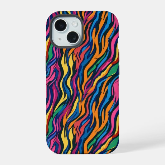 抽象芸術レインボーゼブラパターン iPhone 15ケース (裏面)