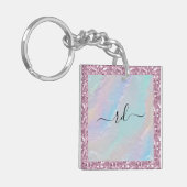 抽象芸術レインボーテクスチャとピンククリスタル キーホルダー (正面左)