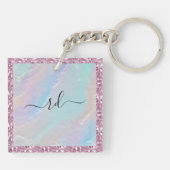 抽象芸術レインボーテクスチャとピンククリスタル キーホルダー (裏面)
