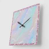 抽象芸術レインボーテクスチャとピンククリスタル スクエア壁時計 (傾斜)