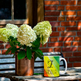 抽象芸術レインボーネームモノグラム コーヒーマグカップ