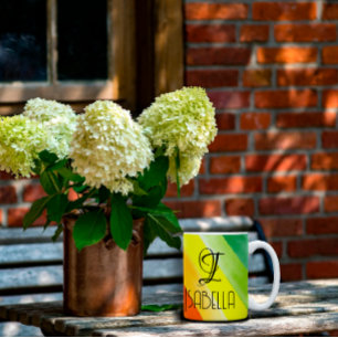 抽象芸術レインボーネームモノグラム コーヒーマグカップ