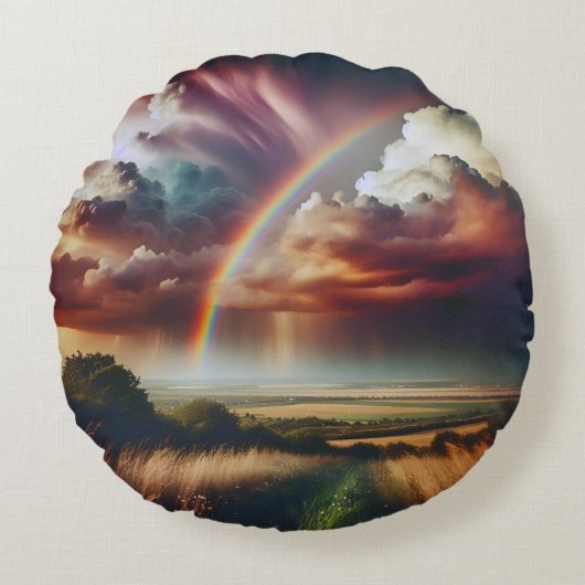 抽象芸術レインボーピロー🌈✨ ラウンドクッション (正面)