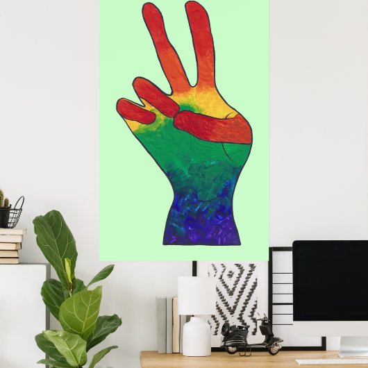 抽象芸術レインボーピースハンドサインカスタムポスター ポスター (ホームオフィス)