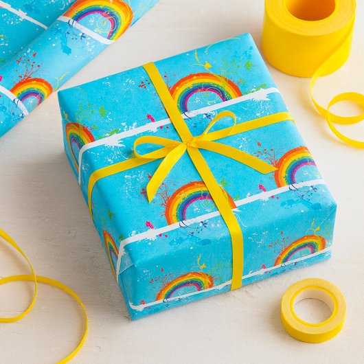 抽象芸術レインボーフローラ旋回と絵を描(ばちゃばちゃ)跳ねる ラッピングペーパー