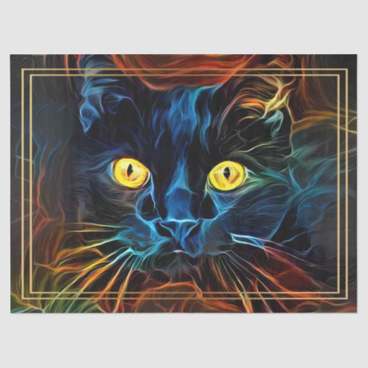 抽象芸術レインボーブラックキャットデコパージュ 薄葉紙 (正面)