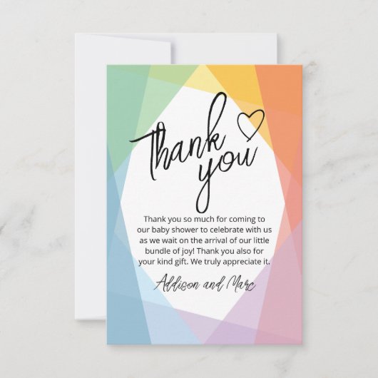 抽象芸術レインボーベビーシャワー サンキューカード (正面)