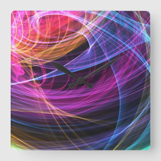 抽象芸術レインボーライト スクエア壁時計 (正面)