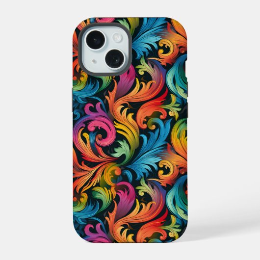 抽象芸術レインボーリーフパターン iPhone 15ケース (裏面)