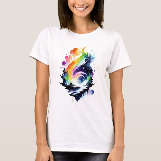 抽象芸術レインボー水彩ファンタジー風景 Tシャツ (正面)