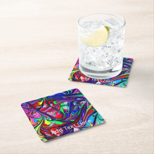 抽象芸術レインボー絵を描ドリップ スクエアペーパーコースター (インサイチュ)