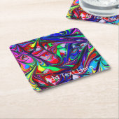 抽象芸術レインボー絵を描ドリップ スクエアペーパーコースター (アングル)