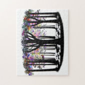 抽象芸術レインボー葉ズオンシルエットツリーフォレスト ジグソーパズル (縦)