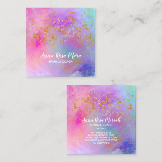 *~*抽象芸術レインボー金ゴールドスパークルグリッター スクエア名刺 (正面/裏面)